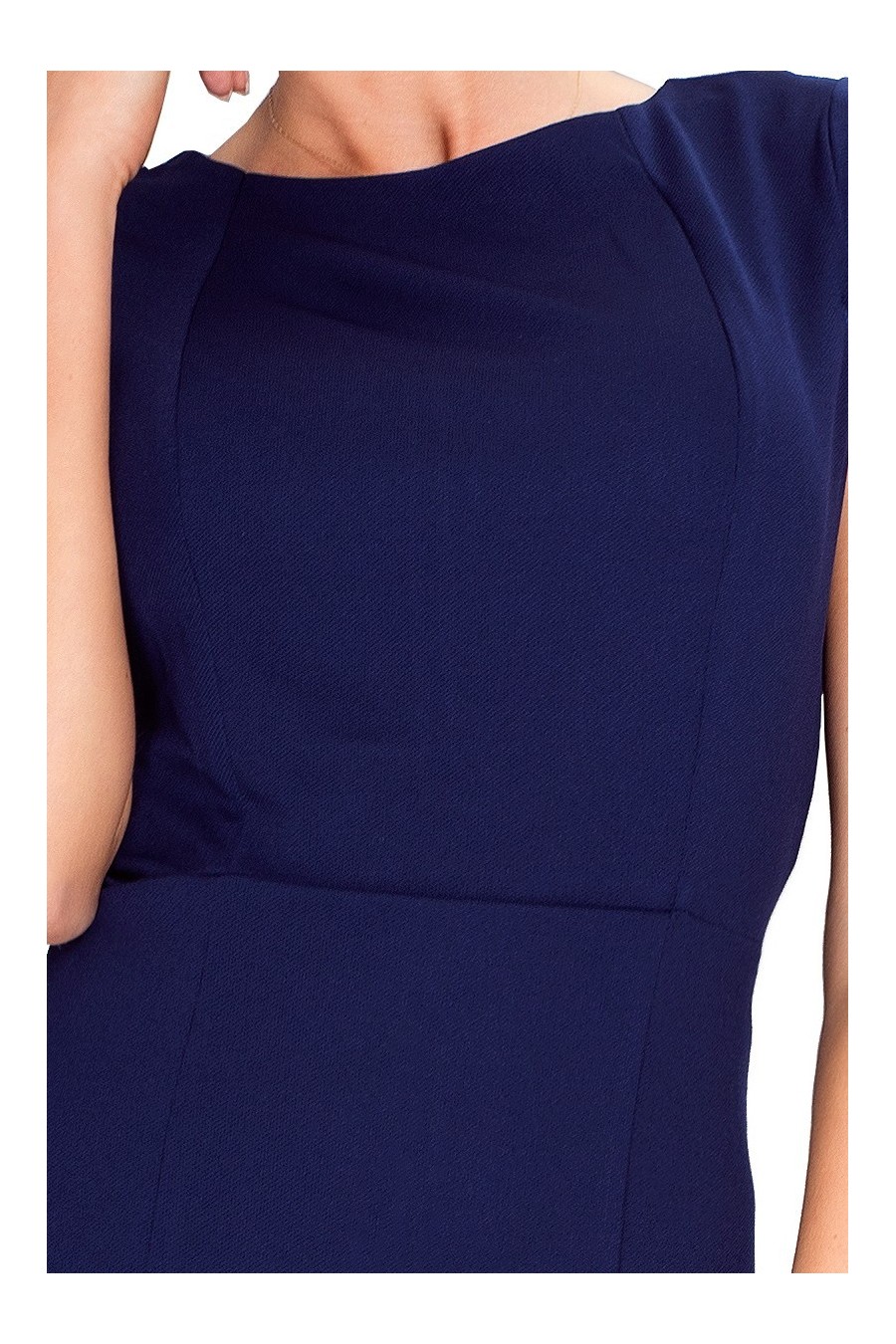 37-2 Elegantní šaty s krátkými rukávy - Tmava Modra