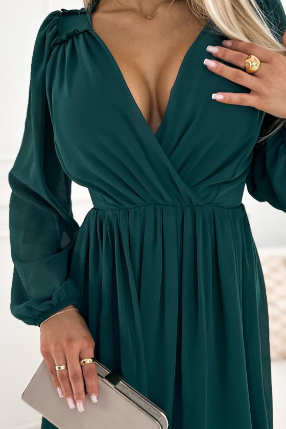 Smaragdové krátke šaty s dlhými rukávmi
