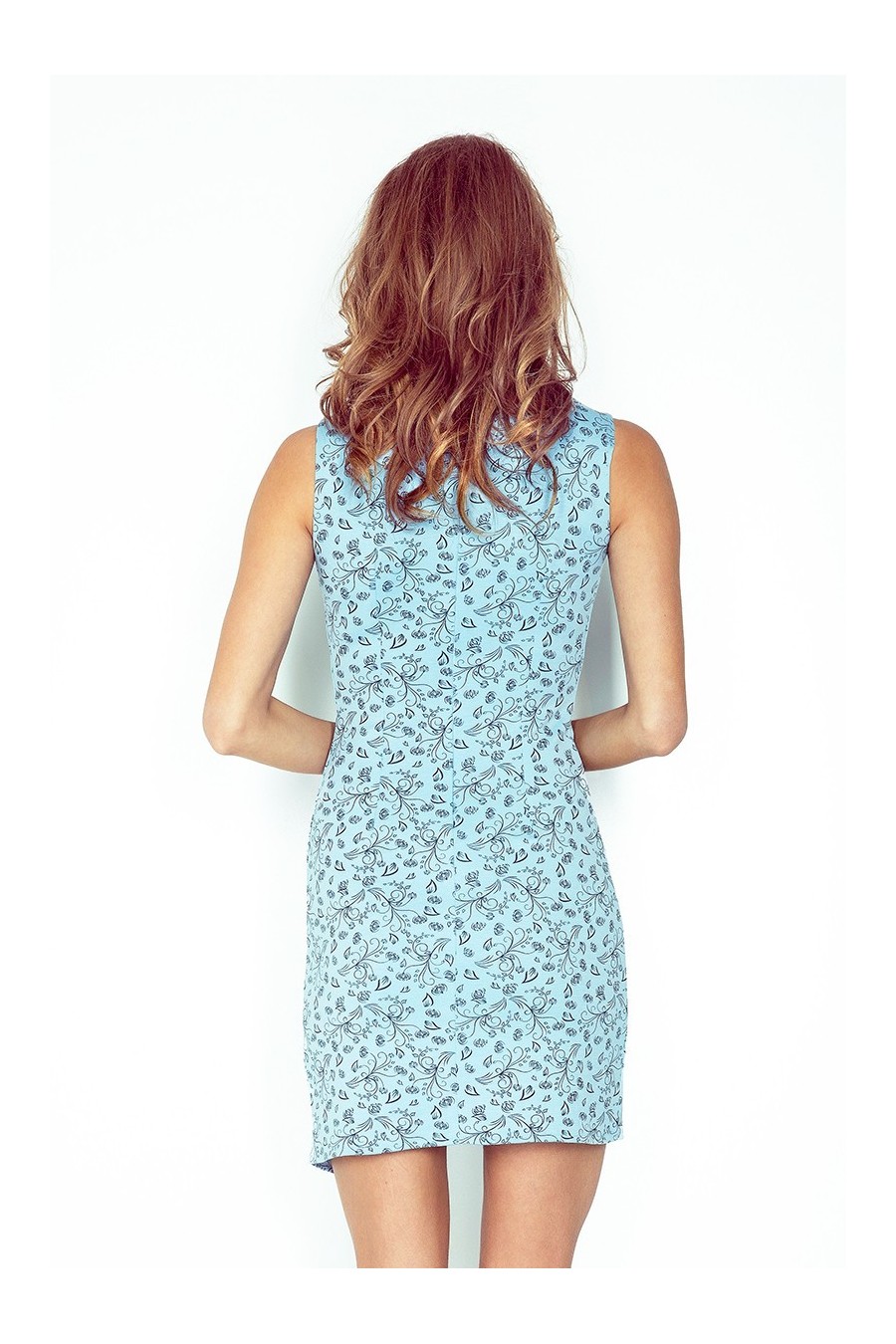 MM 004-5 Asymetrické šaty - světle modrá + černá květiny - BIG SALE! %