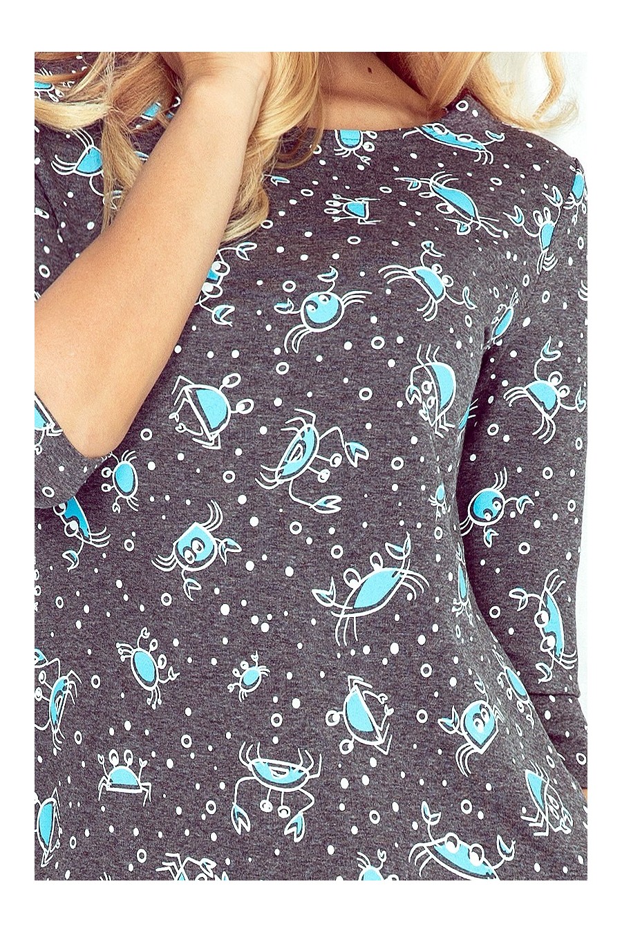 Jola - šaty s kapsami - Grafitové + modré kraby 40-13