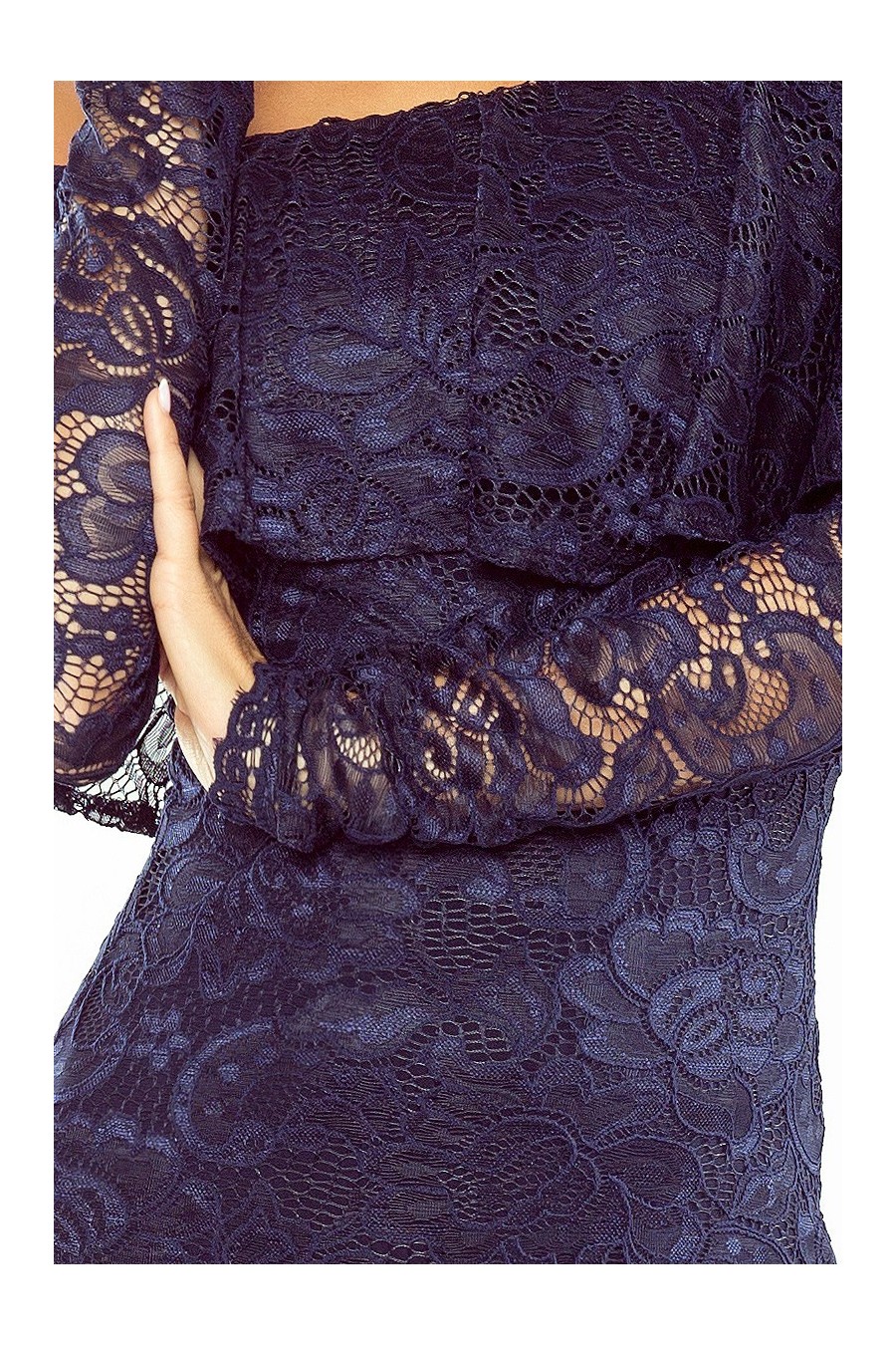 MM 021-2 Šaty s límcem - krajka - tmavě modrá