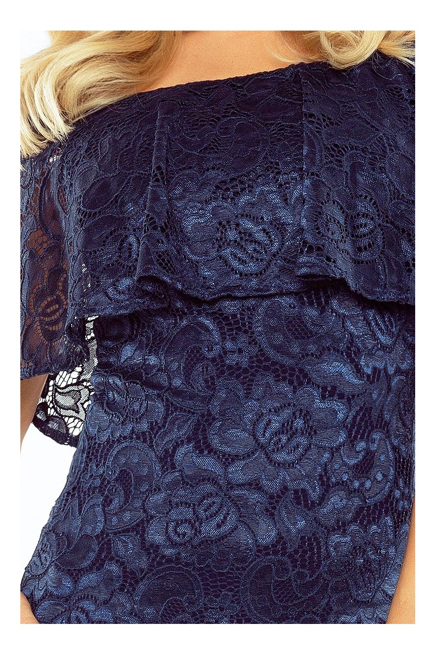 MM 013-4 Šaty s límcem - krajka - tmavé modré