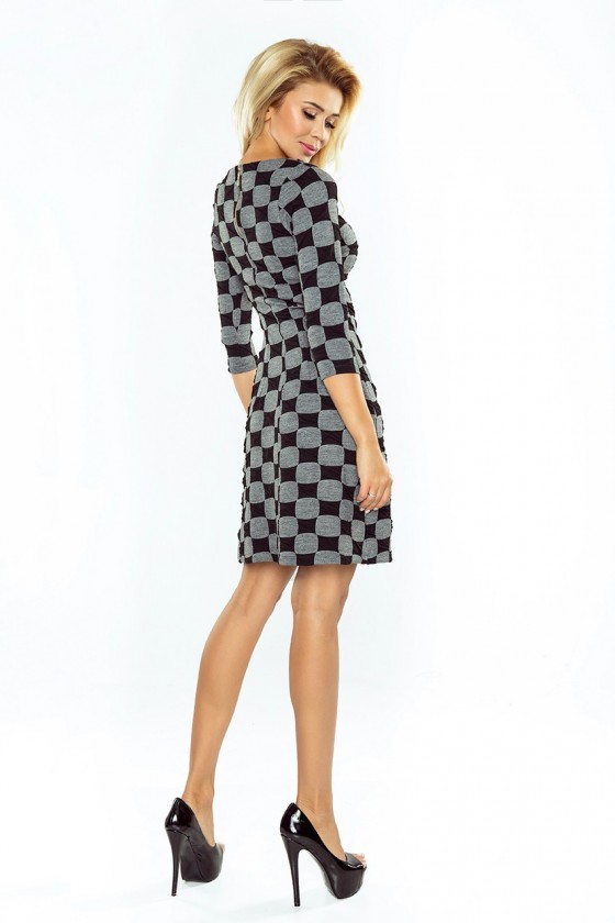 164-1 Šaty s lichoběžníkovou sukní - černé a šedé