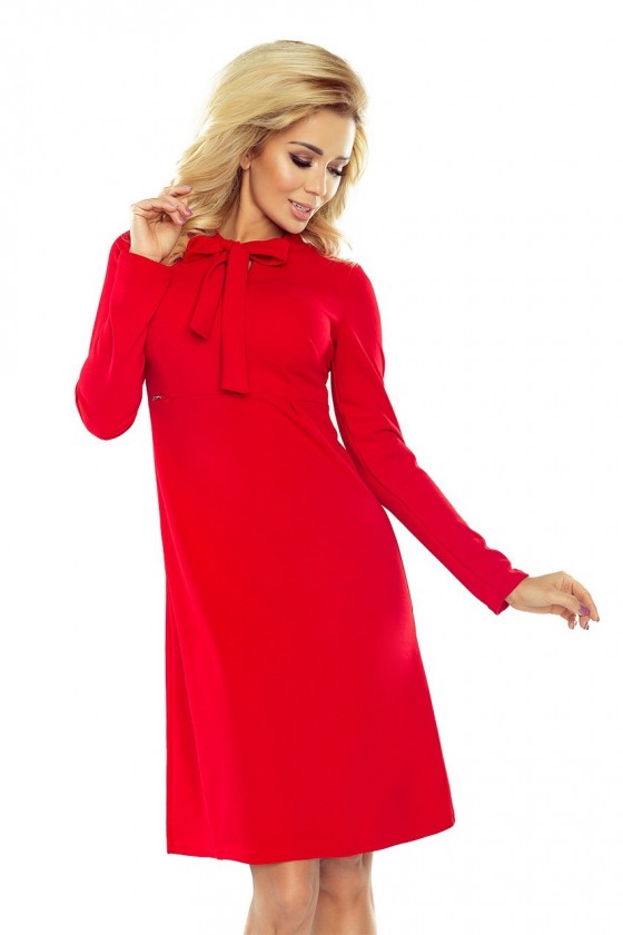 OLA trapézové šaty, svázaný pod krkem - červené 158-2