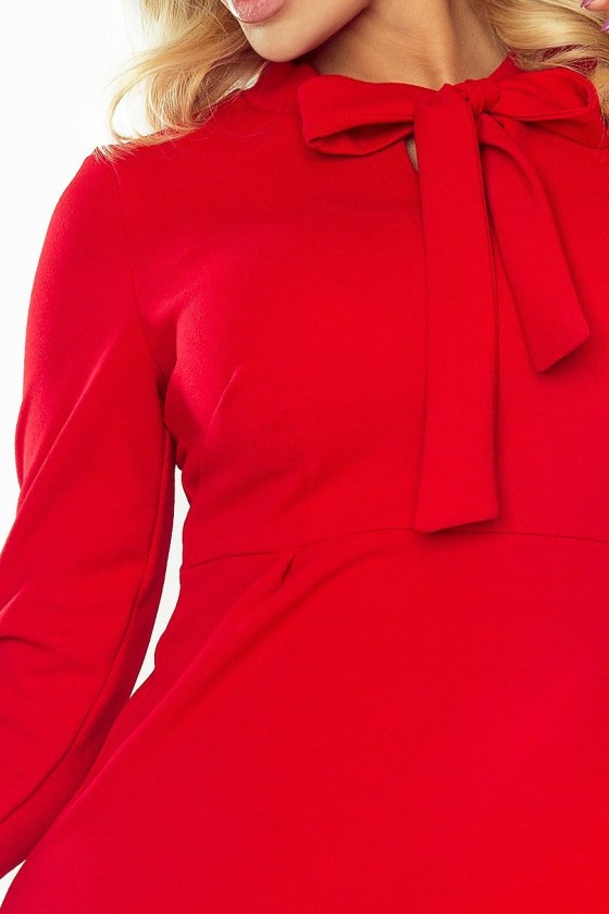 OLA trapézové šaty, svázaný pod krkem - červené 158-2