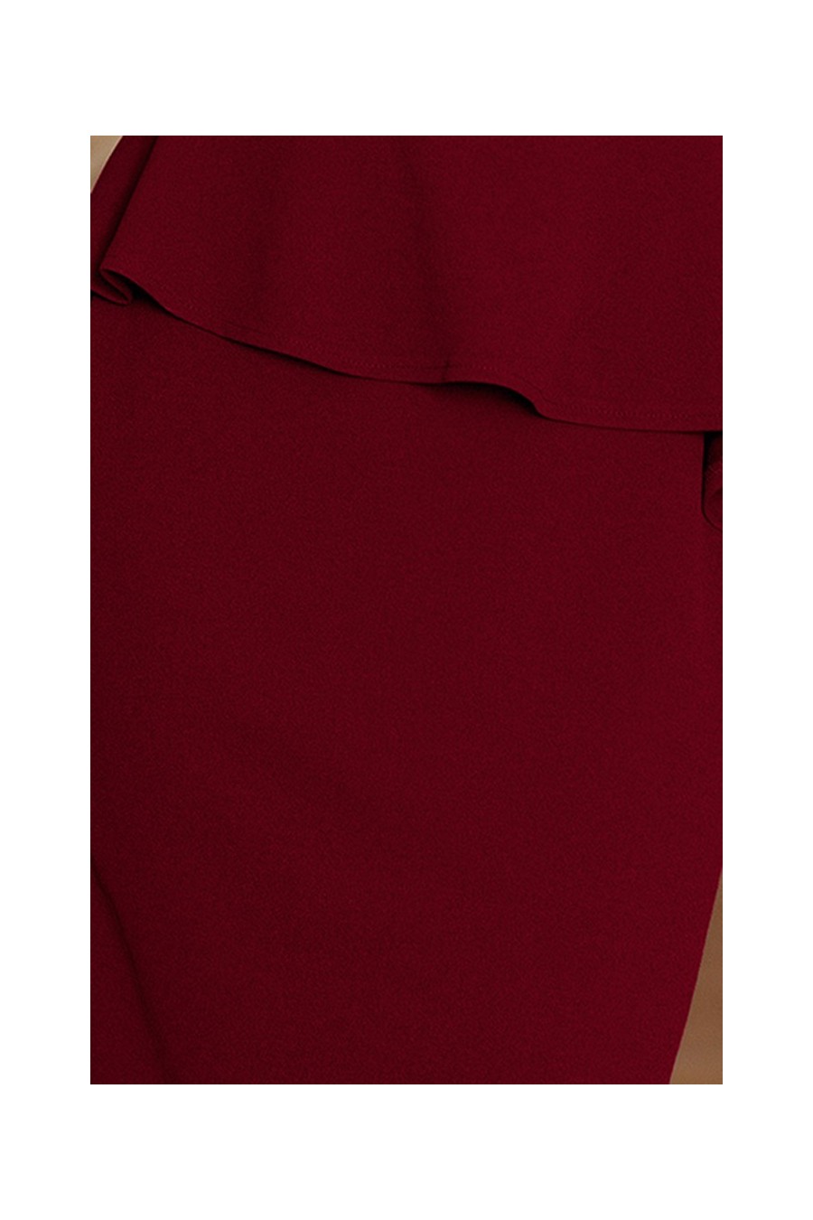 192-6 Elegantní midi šaty s volánky - burgundské barvy