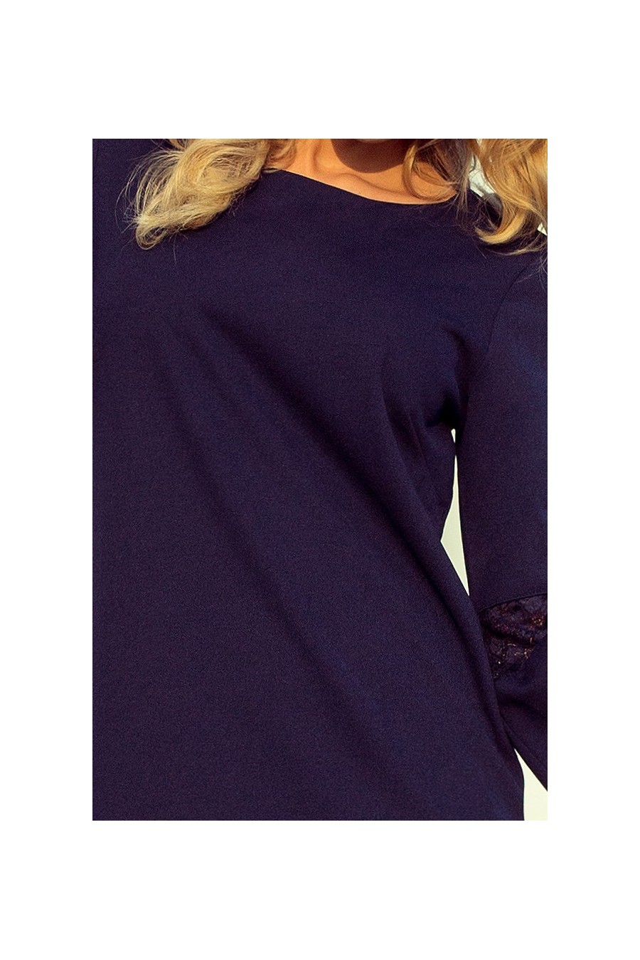 190-6 MARGARET šaty s krajkou na rukávech - tmavě modrá