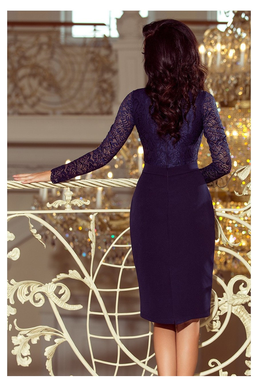 216-1 EMMA elegantní tužkové šaty s krajkou - tmavě modré
