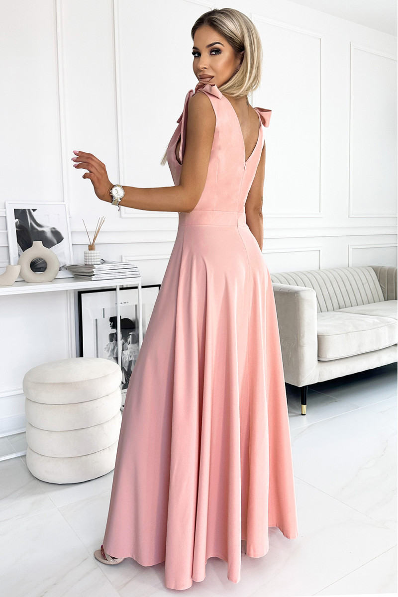 Ružové dlhé elegantné šaty na viazanie
