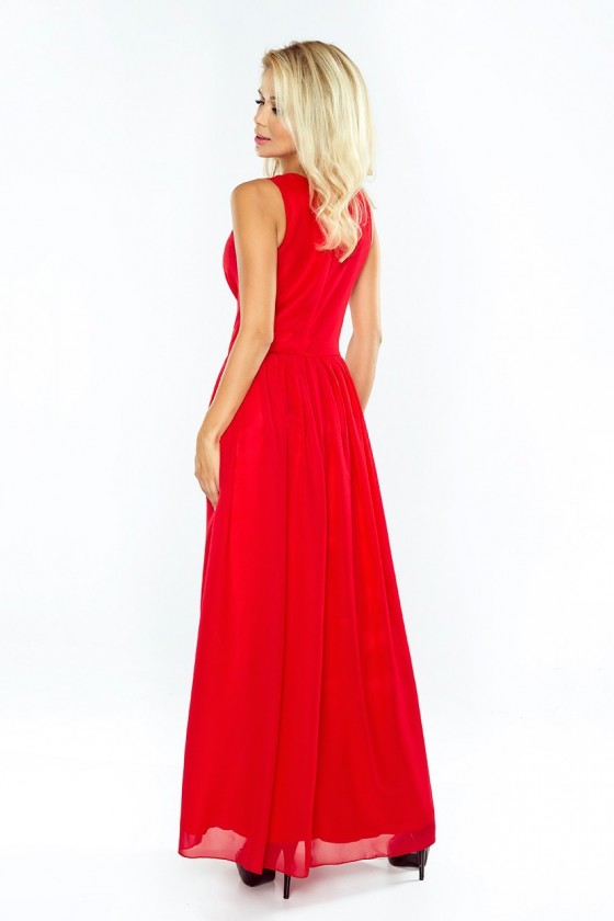166-2 MAXI šifónové šaty - červená