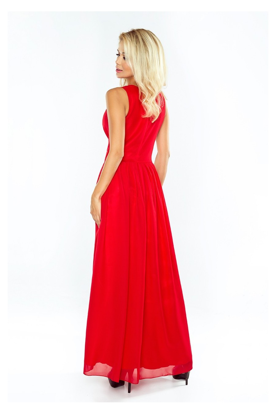 166-2 MAXI šifónové šaty - červená
