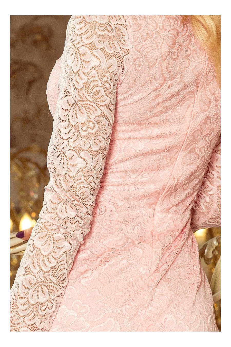 170-4 Krajkové šaty s výstřihem - pastelové růžové