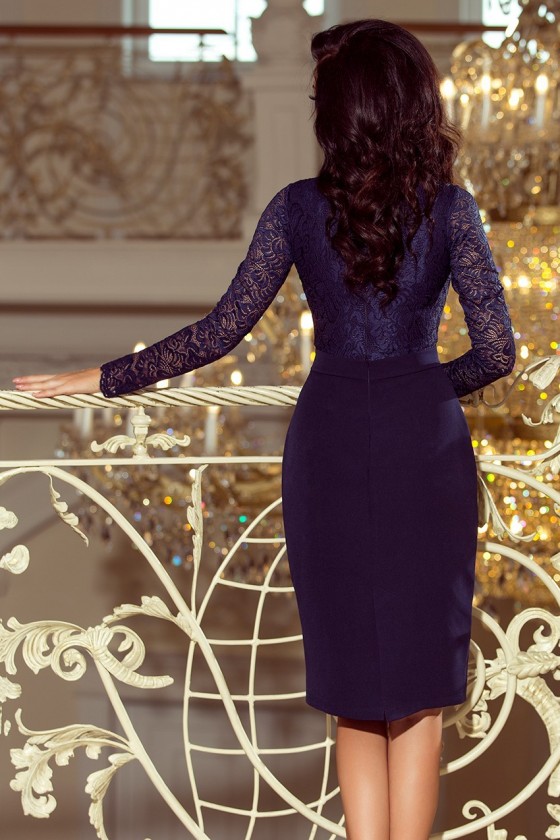216-1 EMMA elegantní tužkové šaty s krajkou - tmavě modré