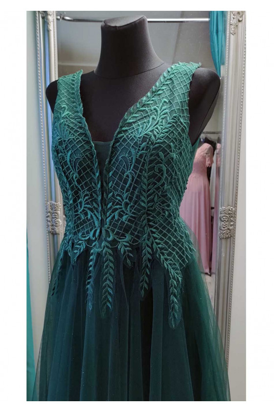 Nádherné smaragdové šaty s čipkou 30217