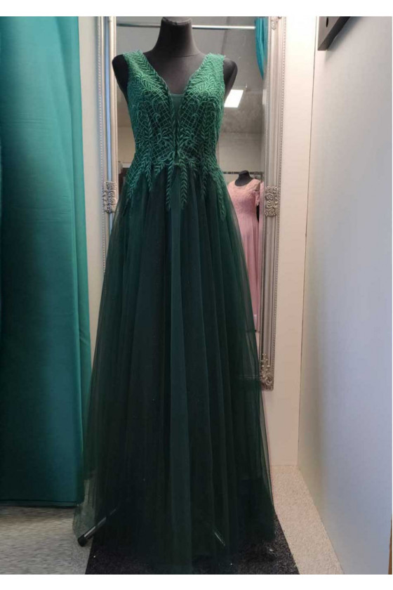 Nádherné smaragdové šaty s čipkou 30217
