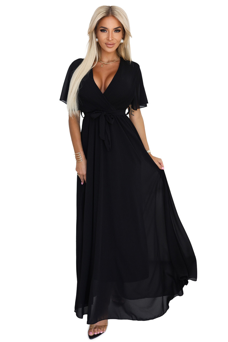 Čierne spoločenské šaty s krátkym rukávom