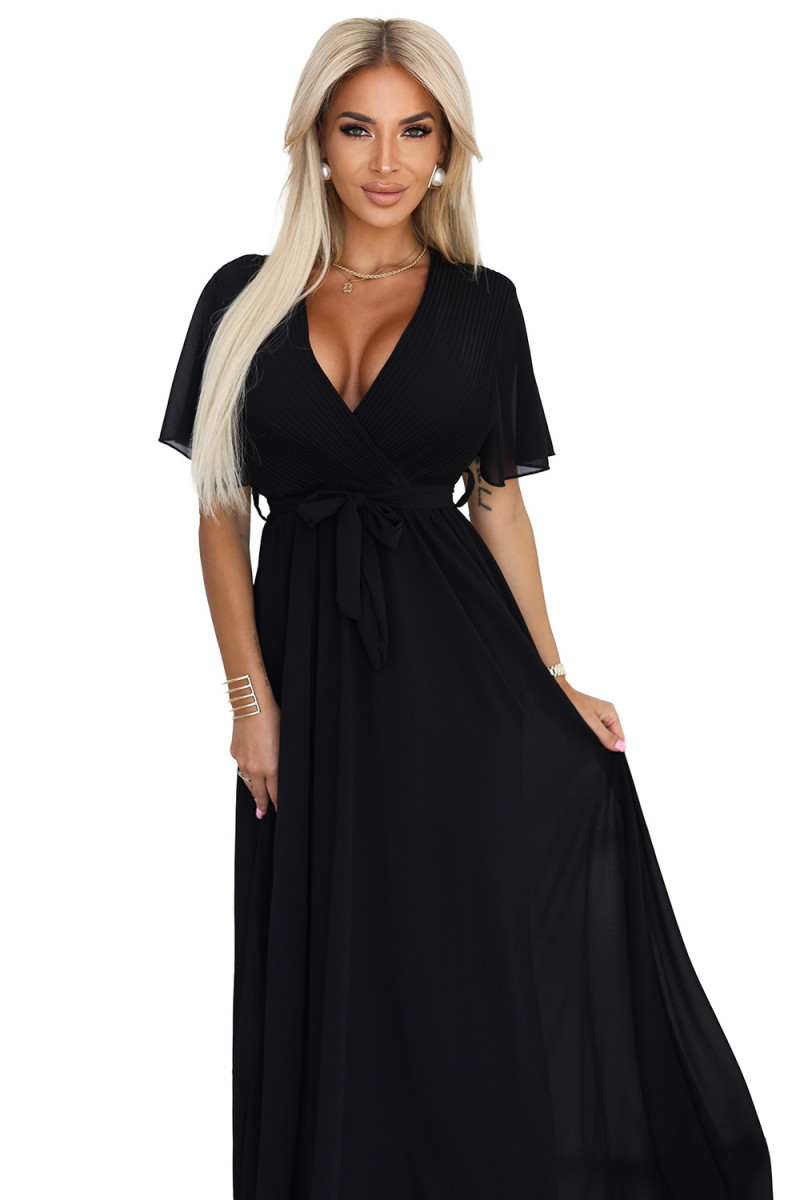 Čierne spoločenské šaty s krátkym rukávom