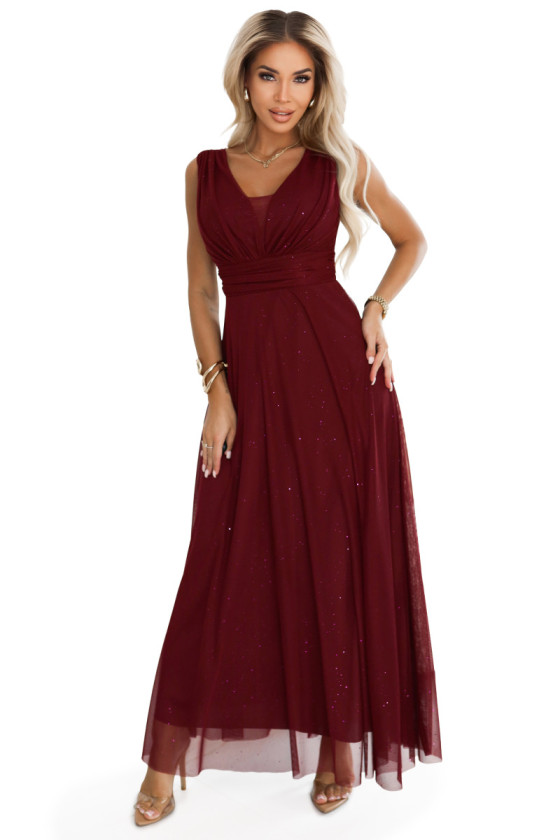 Bordové tylové trblietavé šaty