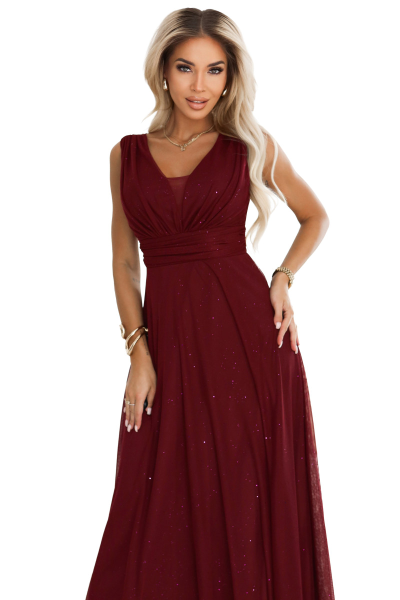 Bordové tylové trblietavé šaty