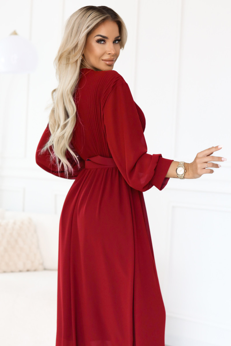 Bordové šifónové šaty s opaskom