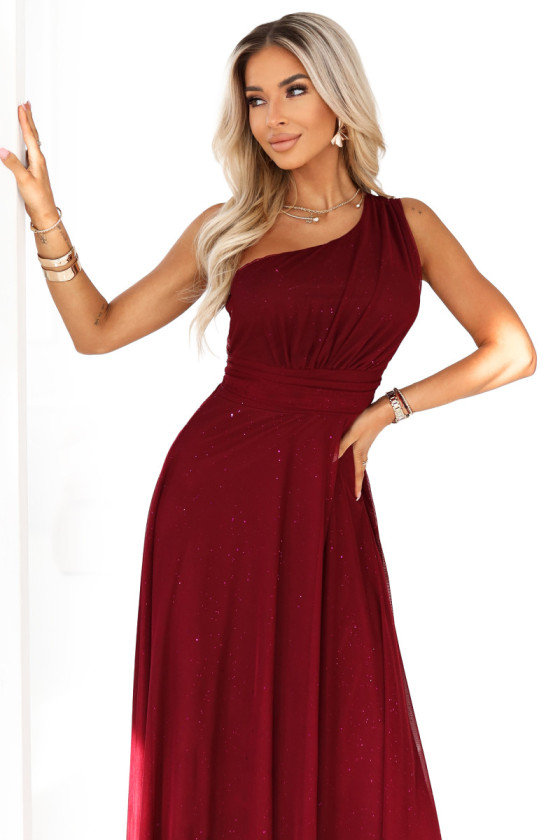 Vínové tylové trblietavé šaty