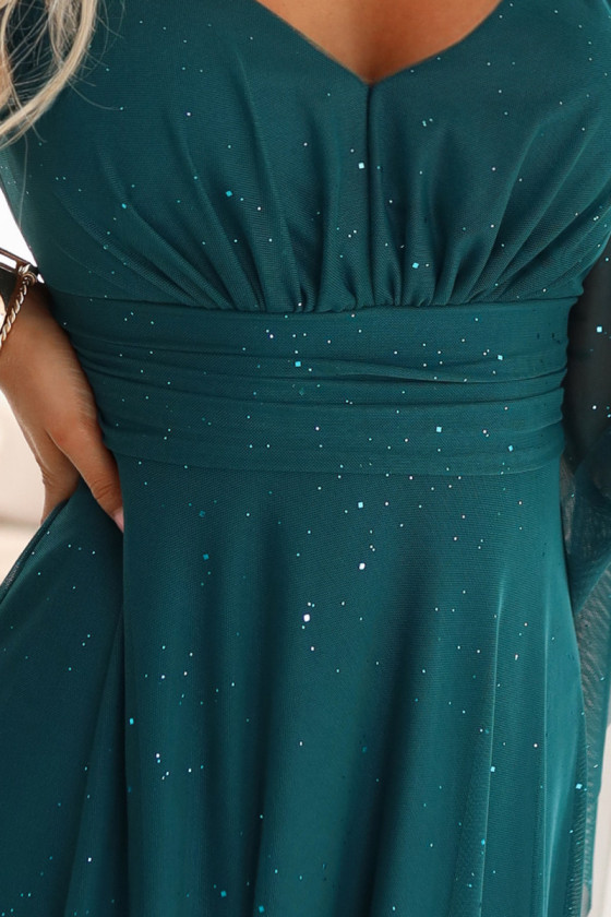 Smaragdové tylové spoločenské šaty s trblietkami