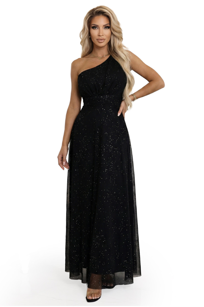 Čierne tylové trblietavé šaty