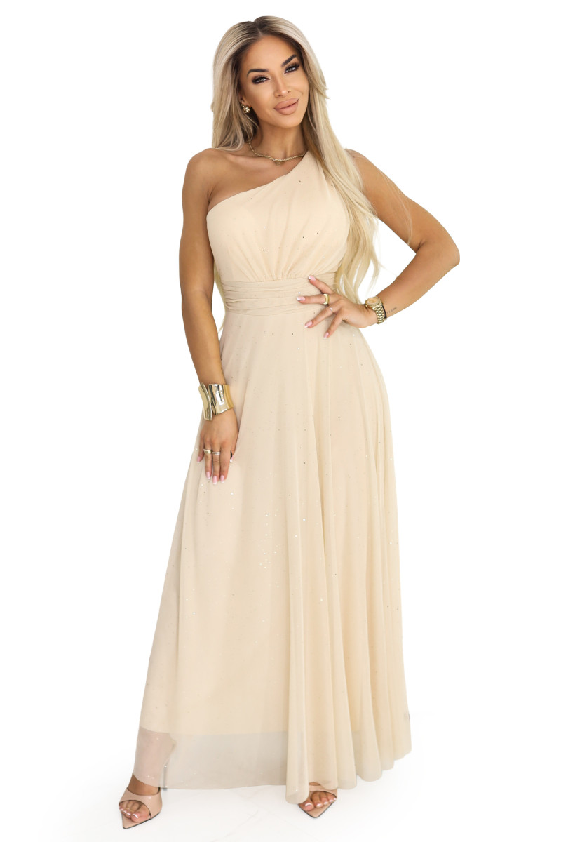 Krémové tylové trblietavé šaty