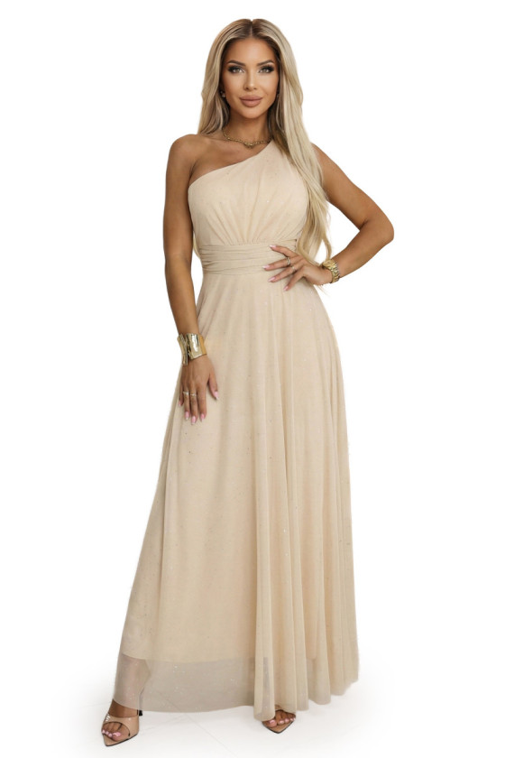 Krémové tylové trblietavé šaty