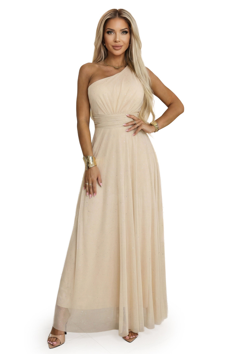 Krémové tylové trblietavé šaty