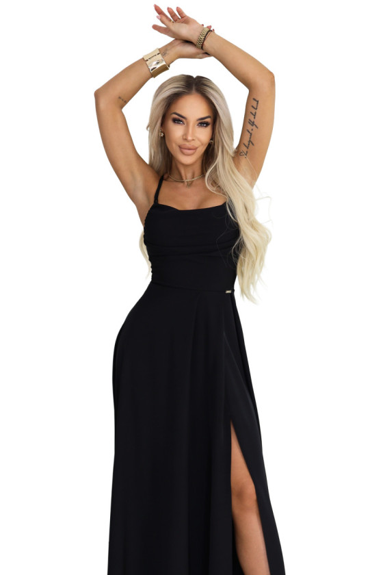 Čierne šaty s viazaním na chrbte