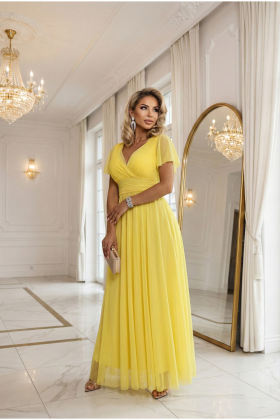 Dlhé žlté tylové šaty