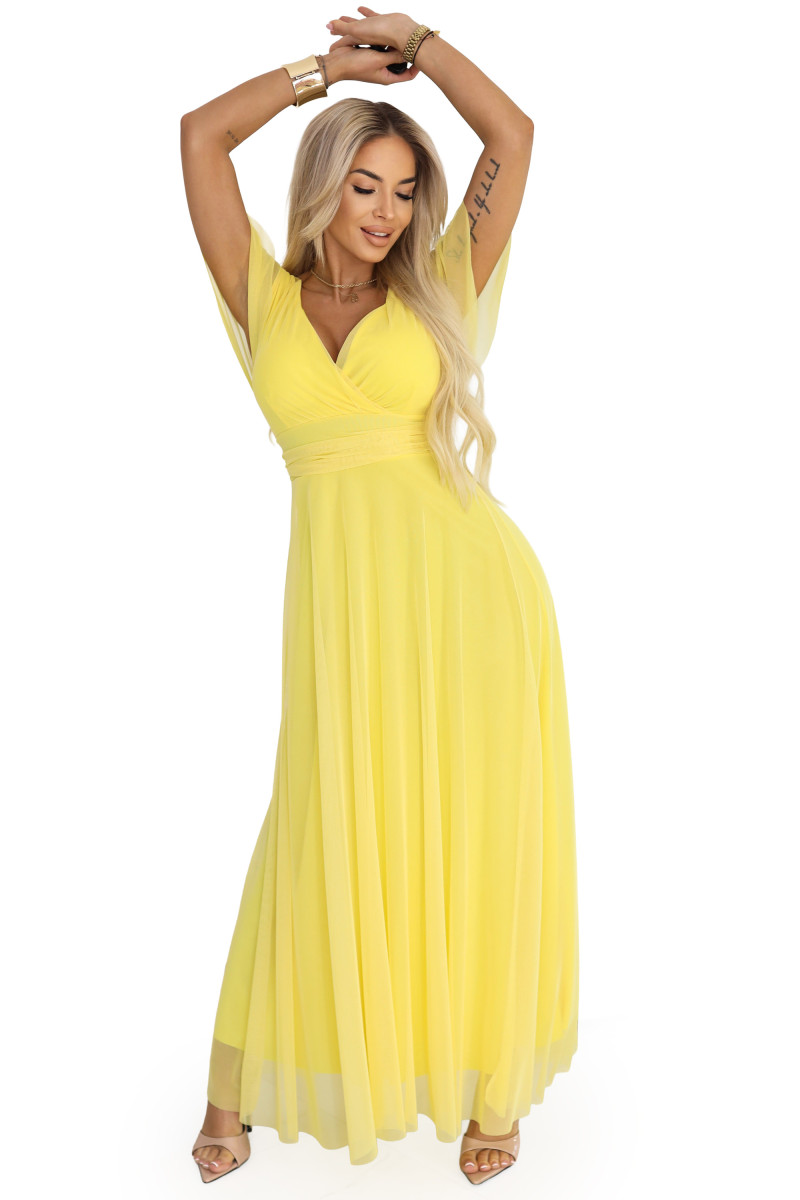 Dlhé žlté tylové šaty