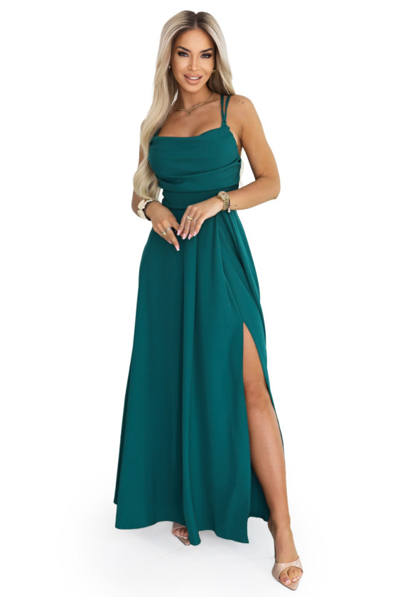 Smaragdové šaty s viazaním na chrbte